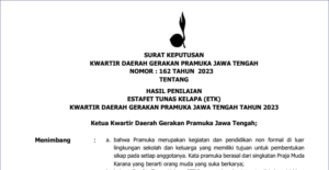 Hasil Penilaian Estafet Tunas Kelapa (ETK) Kwartir Daerah Gerakan Pramuka Jawa Tengah Tahun 2023